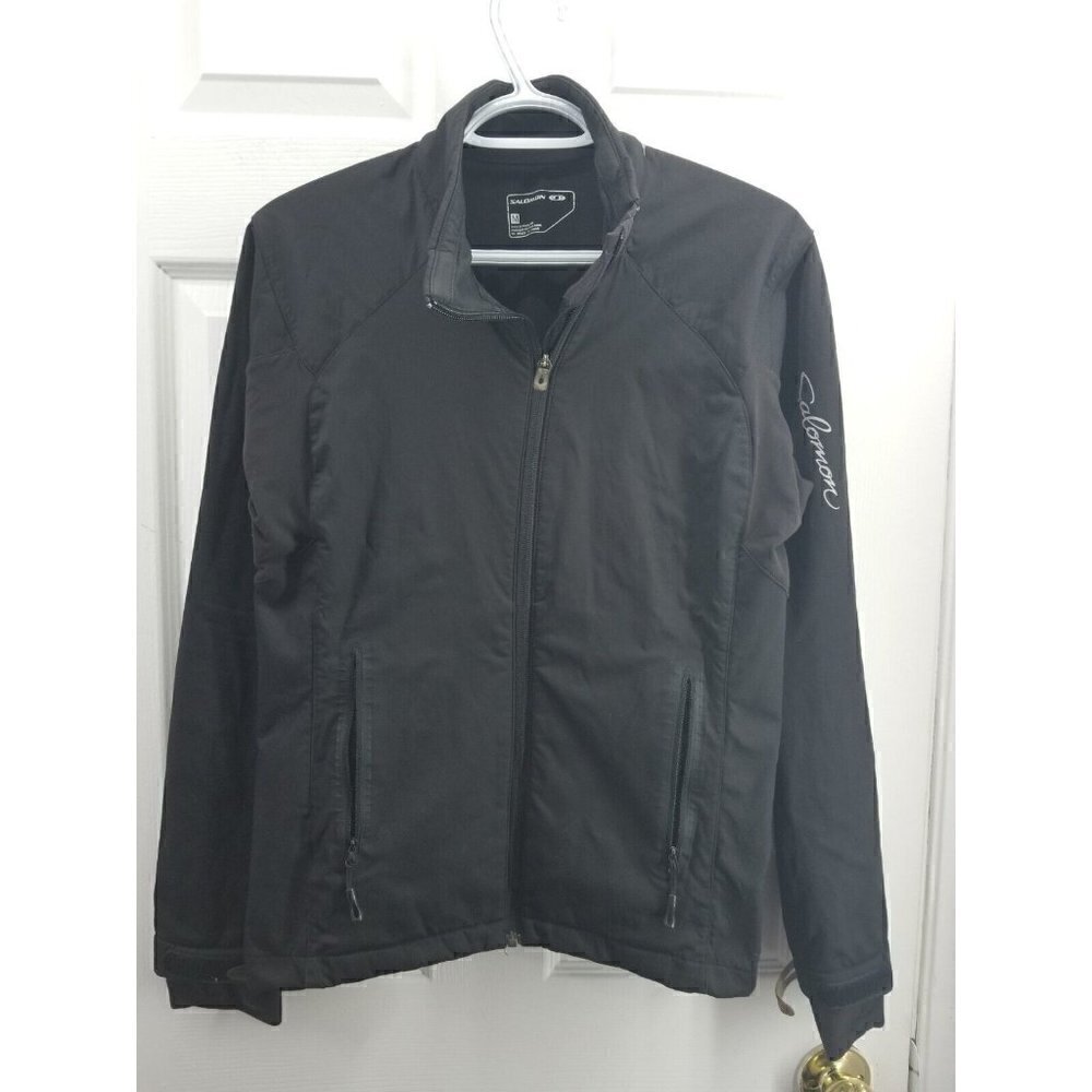 Salomon Women's Black Clima Wind Full Zip Jacket Medium Back Pouch Pocket